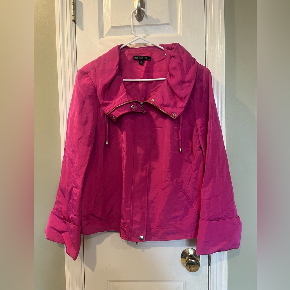 Lafayette 148 New York Pink Linen‎ Viscose Zip Up Jacket Size 16 Fuchsia b1